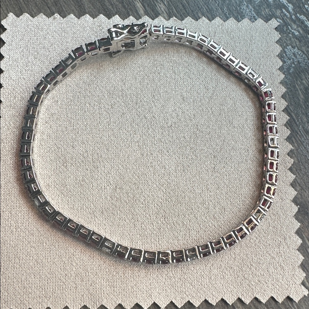 925 Silver Created Diamond And Ruby Stone Tennis … - image 2